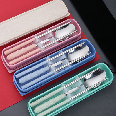 wholesale Stainless steel Portable tableware Wheat Straw student Workers chopsticks Spoon suit Cross border Electricity supplier