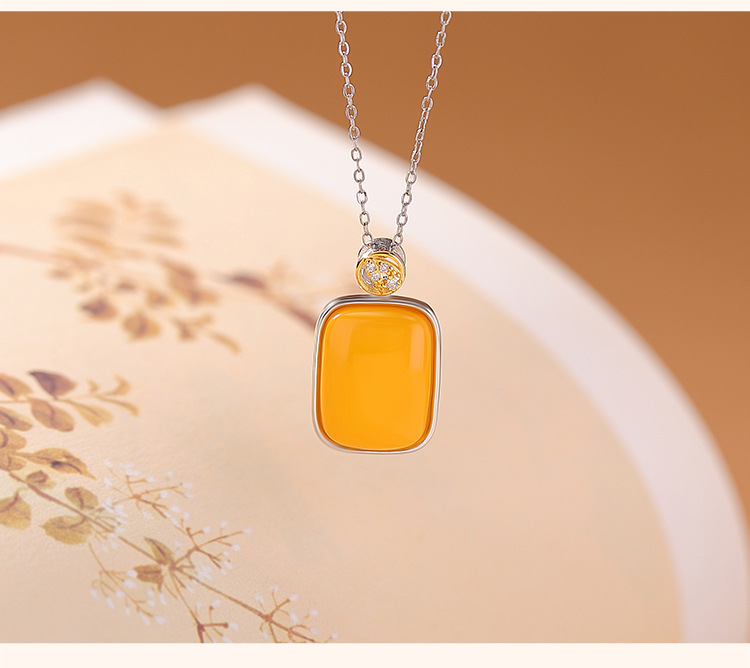 Mặt dây chuyền bạc S925 mạ vàng mật ong hình lá tre phong cách hình học đơn giản — Loại bạc (không bao gồm dây xích) chi tiết 8