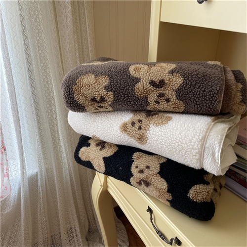 ins Korean style cute plus velvet thickened full body bear double-sided lambswool nap blanket air conditioning blanket knee blanket