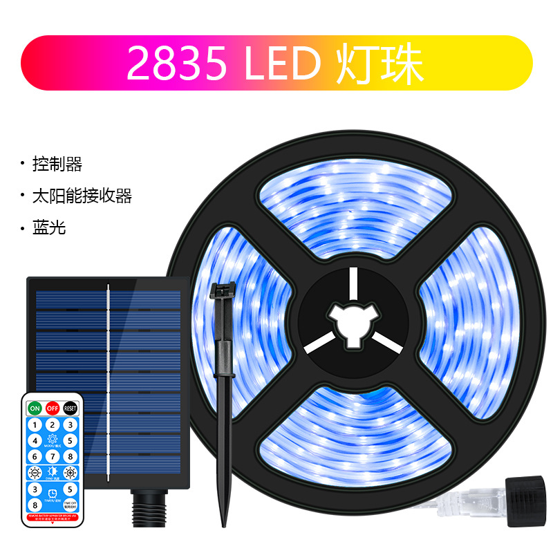 Tira de luz solar para exteriores, impermeable, súper brillante, estilo de camping, atmósfera, luz, patio, publicidad, barandilla, iluminación para el hogar, tira de luz LED