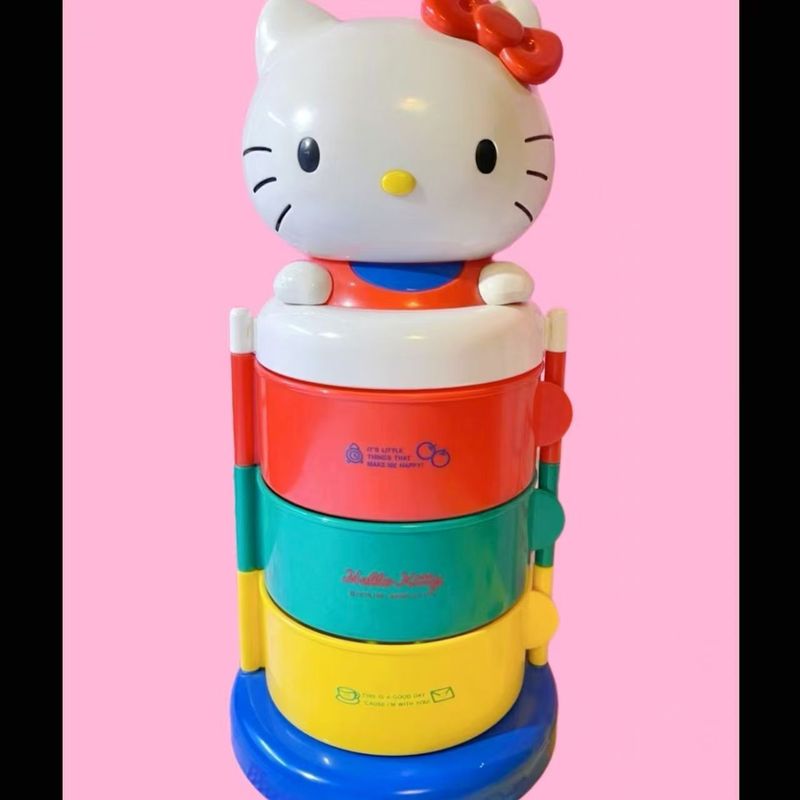 hellokitty收纳盒三层旋转可爱kt猫推拉一体收纳架小饰品置物架|undefined