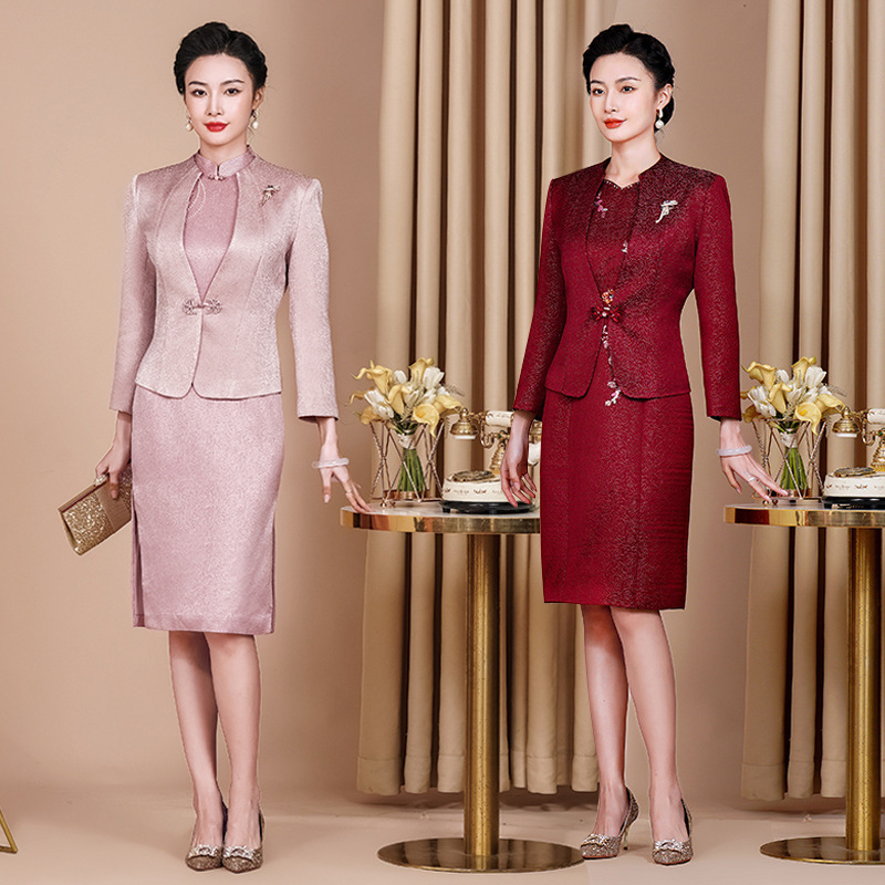 Middle-Aged and Elderly Mothers' Cheongsam Autum Thickeneded Wedding Dress Young Wedding Dress Wedding Banquet Dress Two-Piece Suit