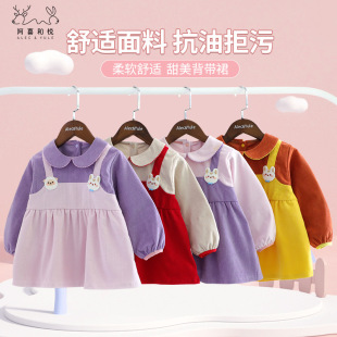 Axi Heyue autumn and winter girls' corduroy fashion princess dress waterproof stain-resistant western style coverall girls' outer wear protective clothing