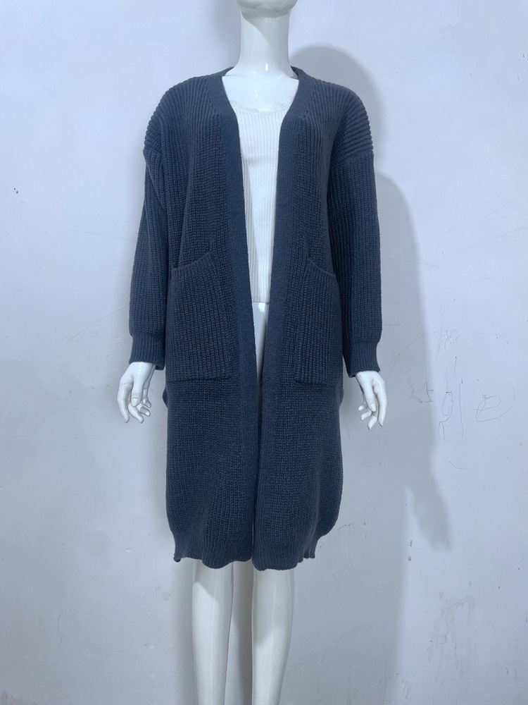 Damen Strickcardigan Mit Taschen Langarm Strickjacke Für Damen_voghion.com