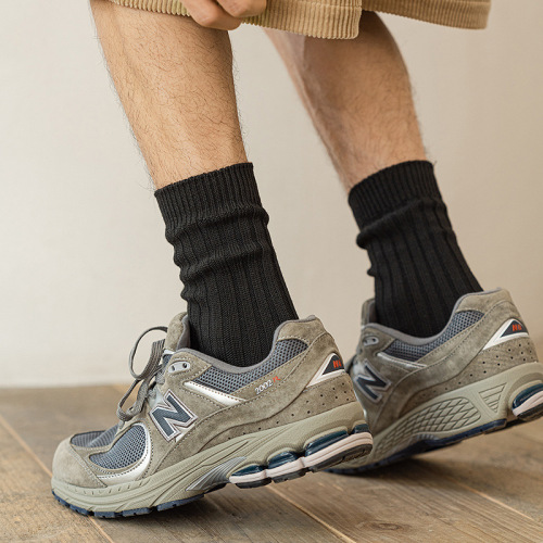 Heavy industry cityboy Japanese solid color thick thread knitted men's socks mid-length socks ins trendy retro all-match pile socks