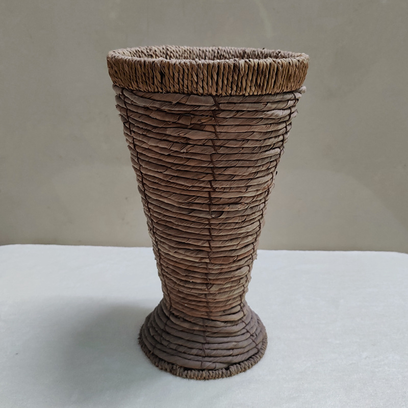 Florero de Paja Tejida Hecho a Mano en Forma de Taza para Decoración del Hogar