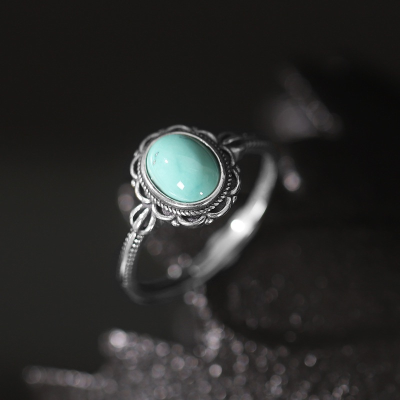 Neues grenzüberschreitendes Produkt: Ring aus europäischer und amerikanischer Legierung mit künstlichem Türkis, geometrischer Öffnung und verstellbarer Größe_voghion.com