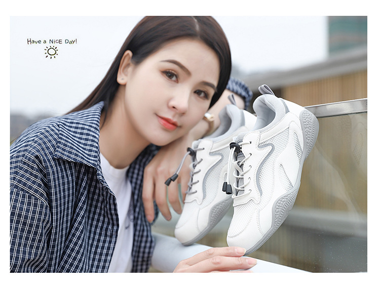 Giày sneaker nữ da thật đế mềm lưới thoáng khí dáng thể thao nhẹ xuân hè 2024 — Xám be 58231 LJ, Màu đen 58231 LJ, Màu hồng 58219 LJ, DH 58278-1 gót trắng cao 3cm mẫu thoáng khí mùa hè chi tiết 3