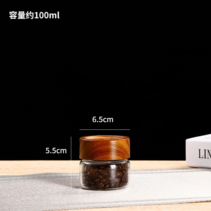 アカシア木製ガラス保存瓶コーヒー豆茶瓶キッチン穀物保存瓶高ホウケイ酸ガラス密封瓶|undefined