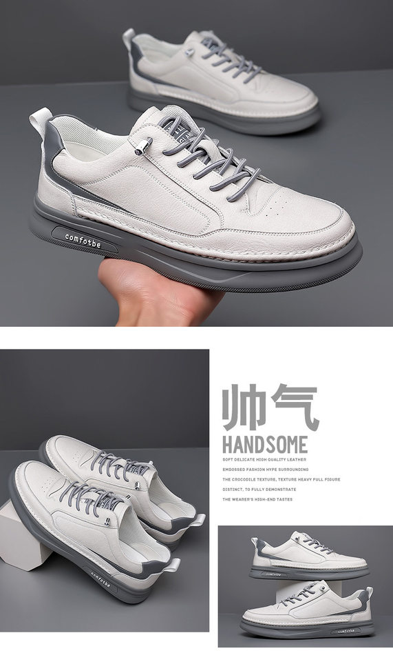 Giày sneaker nam da bò thật đế dày, giày thể thao đa năng phối đồ hợp xu hướng — PZ6018 màu trắng, PZ6018 màu đen chi tiết 20