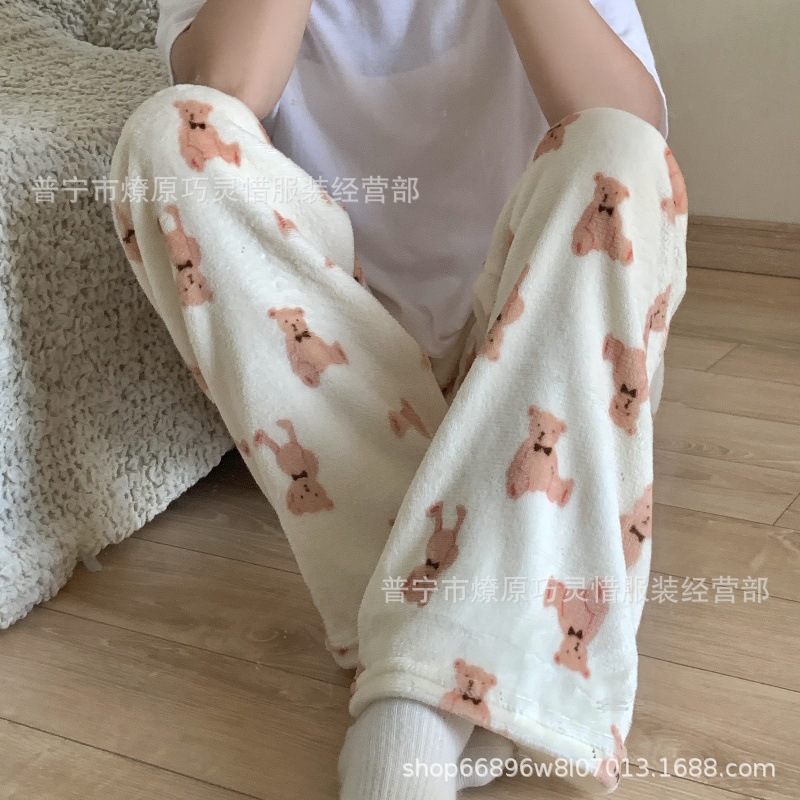 Pantalones de pijama de franela de coral de dibujos animados, pantalones de pijama de hombre, pantalones de invierno de otoño de mujer, pantalones caseros