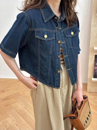 Women's Short Sleeve Denim Jacket Blouse Thin Version Summer Design Sense Minority Retro Hong Kong Style Collar Short Top Women's Trendy
