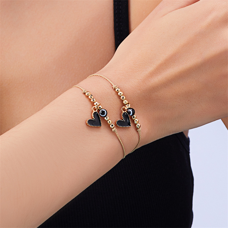 Simple Style Heart Shape Eye Alloy Rope Beaded Enamel Couple Unisex Bracelets display picture 8