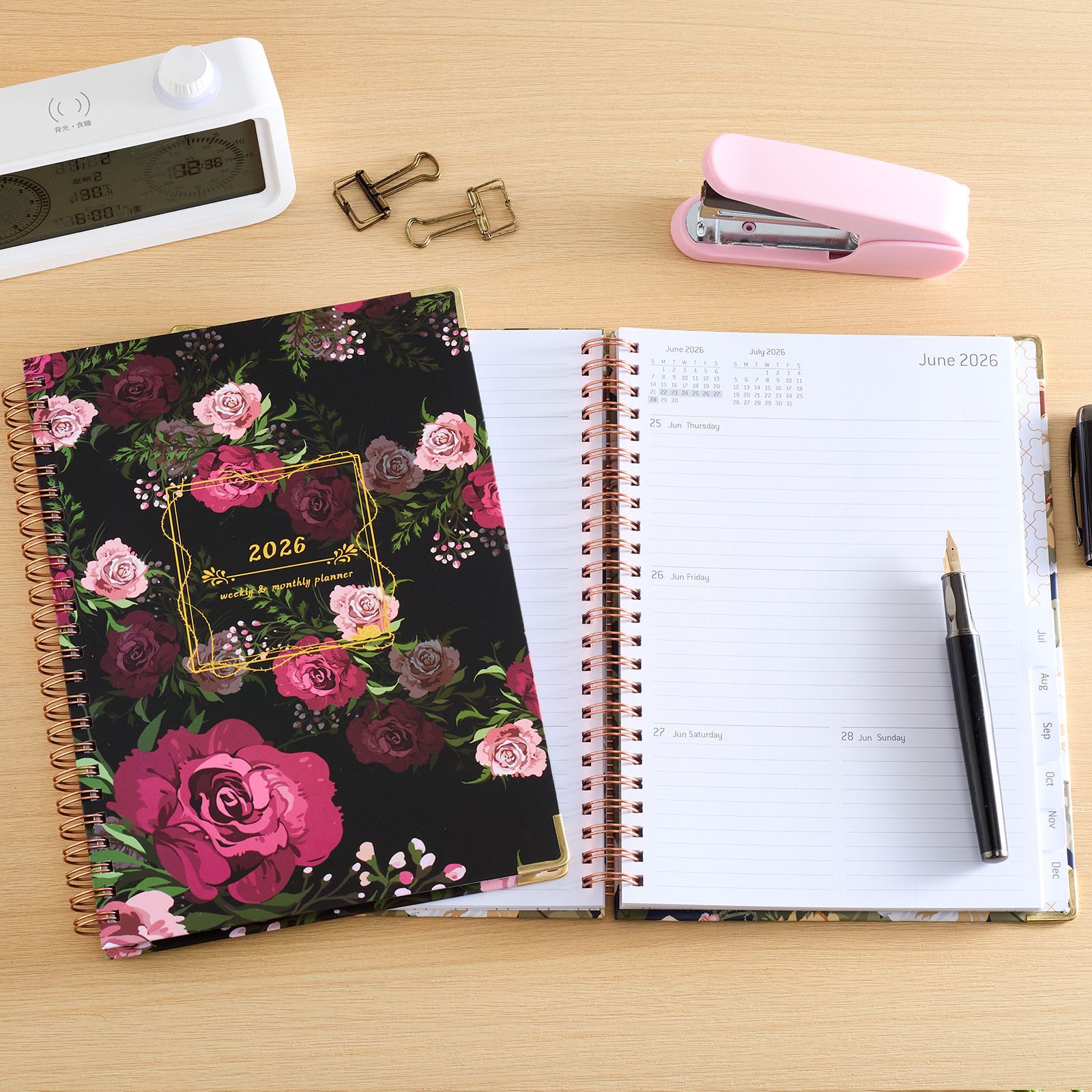 Agenda 2026 de Amazon para Comercio Transfronterizo, Formato A5, Índice de Páginas con Giro Lateral, Calendario Semanal en Inglés, Cuaderno Espiral