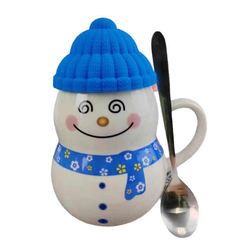 Navidad muñeco de nieve taza de cerámica encantadora con sombrero Qin Sheng taza de agua de cerámica taza de regalo de vacaciones cubiertos diarios