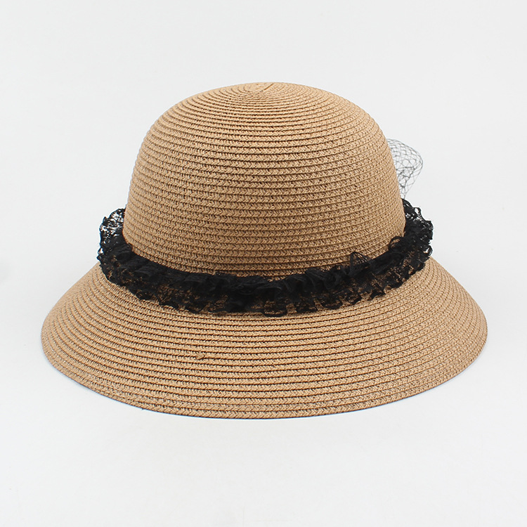 Fashion Pearl Net Yarn Sunshade Straw Fisherman Hat display picture 1