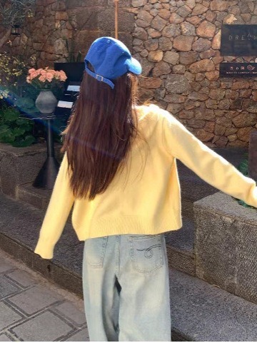 2025年新款黄色毛衣针织小外套开春穿搭上衣连帽卫衣开衫春秋女款|undefined