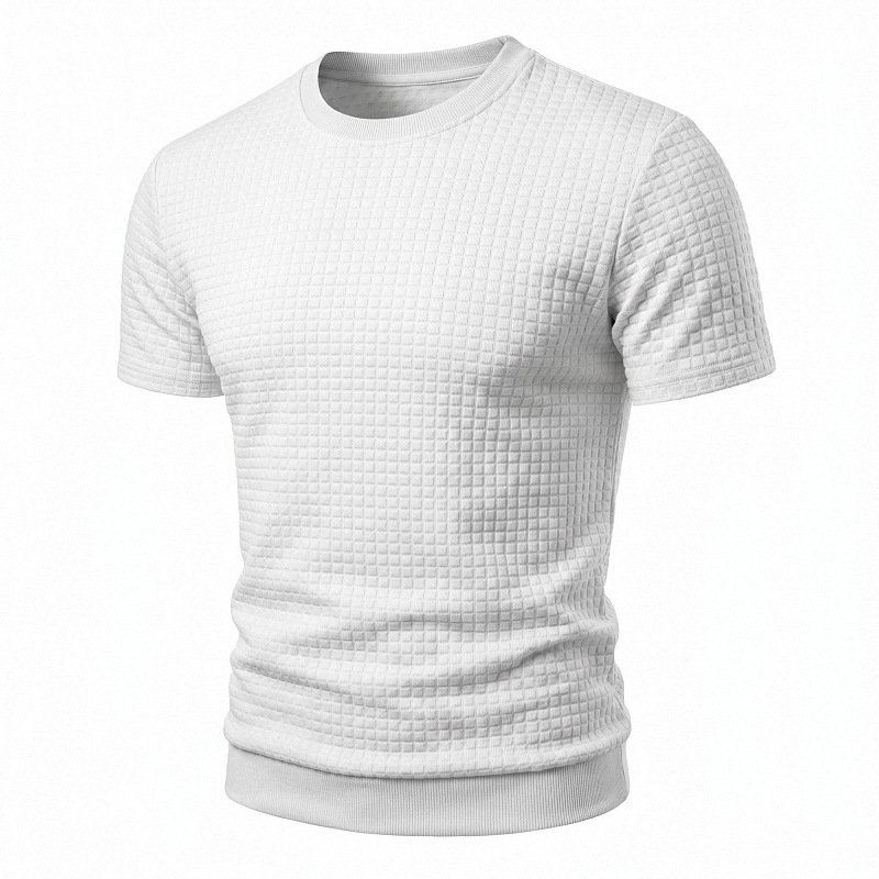 2024 transfronteriza nueva estación independiente primavera y verano de los hombres de Amazon pequeña camiseta a cuadros cuello redondo casual top de moda
