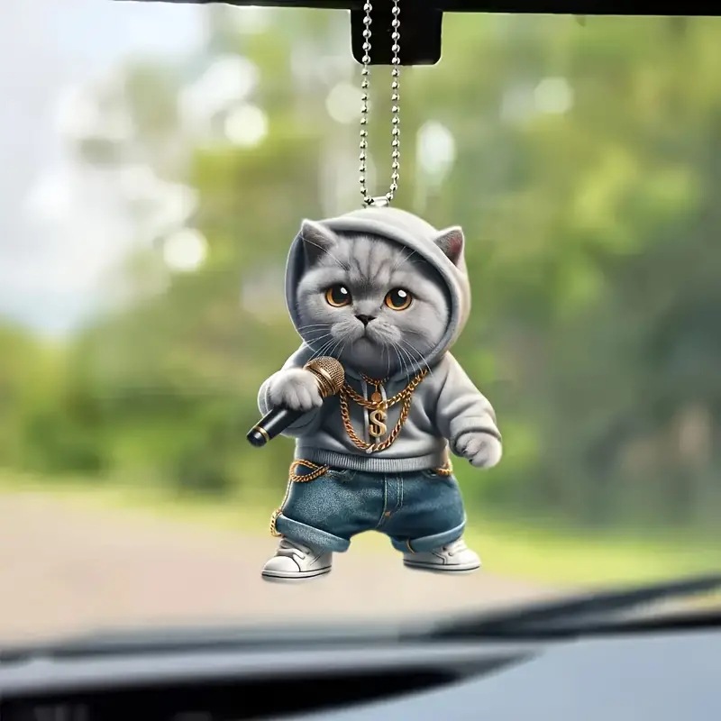 Nuevo micrófono acrílico transfronterizo gatito coche colgante plano coche retrovisor interior decoración colgante mochila image 4