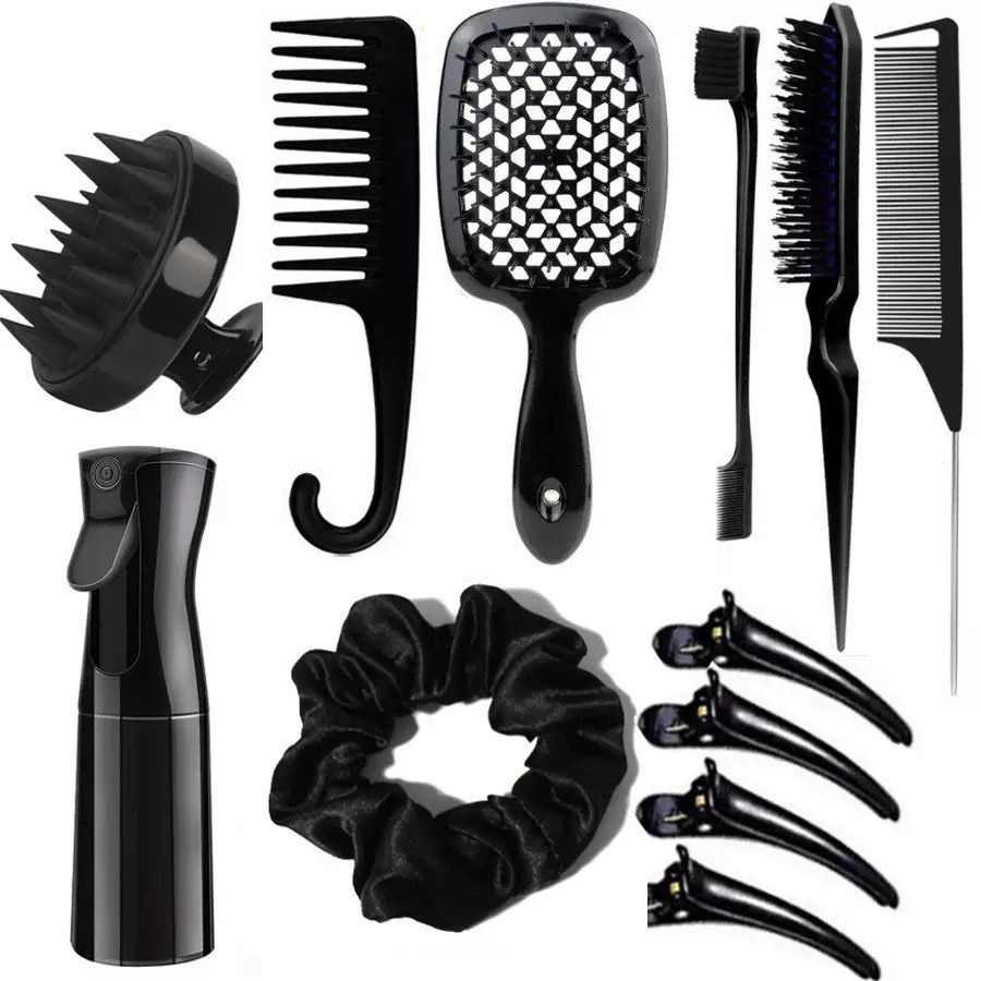 Foreign Trade Hairdressing Tools Comb Set Wide-Tooth Comb Hair Comb Pointed Tail Comb Eyebrow Brush Hairpin Shampoo Brush Hair Tie Spray Bottle
