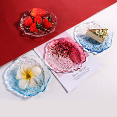 Transparent pink ice dew glass plate large creative snack fruit plate breakfast salad plate home dessert plate