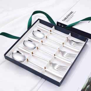 Cross-border Amazon Creative 304 Stainless Steel Tableware Korean-style Long-handled Spoon Fork 6-piece Gift Box Set Spot Direct Supply