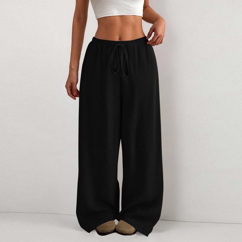 In-Stock European and American Cross-Border Solid Color High-Waisted Fashion Pants, Amazon Textured Fabric Fashion Lace-Up Straight Wide-Leg Pants In-Stock European and American Cross-Border Solid Color High-Waisted Fashion Pants, Amazon Textured Fabric Fashion Lace-Up Straight Wide-Leg Pants