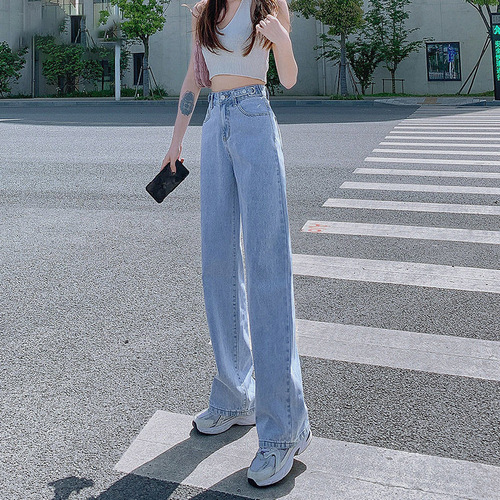 Women's Straight Leg Loose High-Waisted Adjustable Waist Invisible Wide Leg Floor-Length Vibe Pants