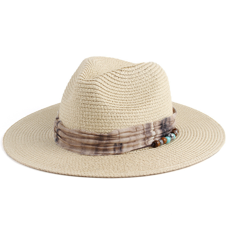 2024 summer new ladies fashion commuter sunshade straw hat tie-dyed cloth belt decoration panama hat wholesale