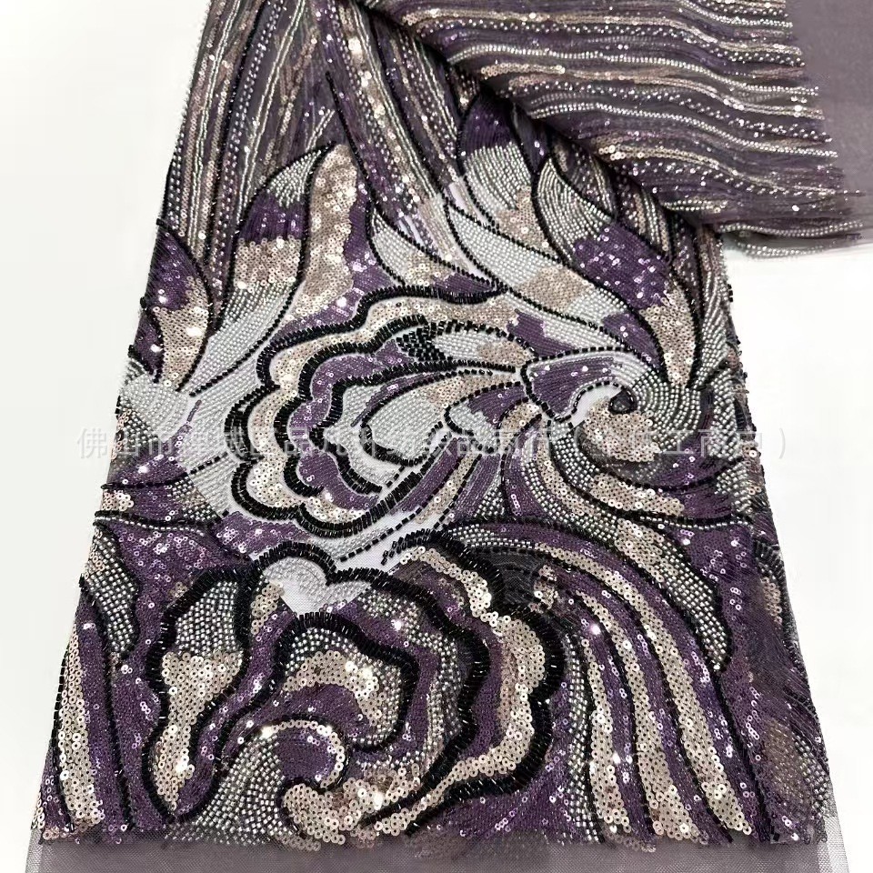 industria pesada tubo de perlas bordado tela de malla de encaje LACE comercio exterior transfronterizo ropa de moda europea y americana cena tela de moda image 3