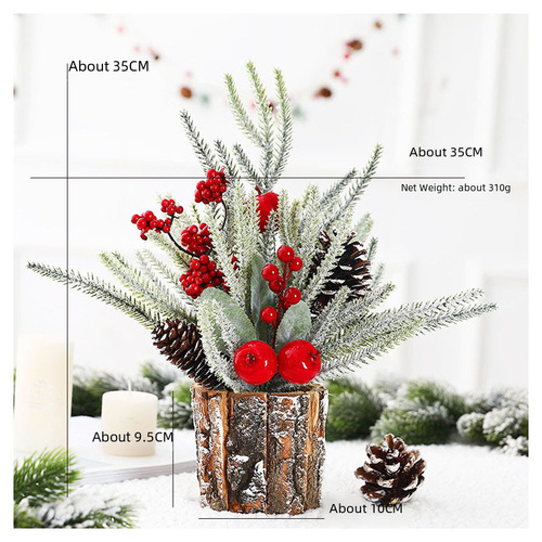 35cm Small Santa Tabletop Christmas Tree Simulation PE Christmas Decoration Home Ornament Bark Wooden Barrel Tree Amazon