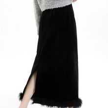 丝绒时尚半身裙女秋冬款高腰垂感开叉一步裙字包臀长裙