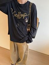 品牌剪标尾单专柜撤回~韩版小众设计感黑色长袖T恤男女情侣潮热销