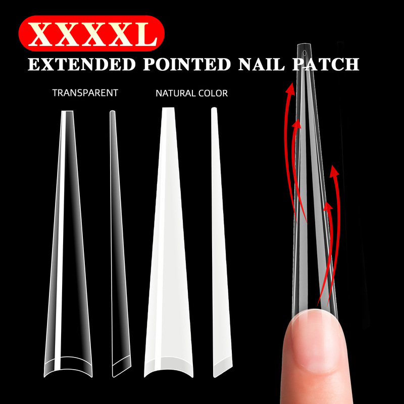 120 Pieces of High Heeled Nail 4XL Ghost Tip Nail Long Transparent Fake Nail Sticker Half Cover Tapered Square Fake Nail Manicure