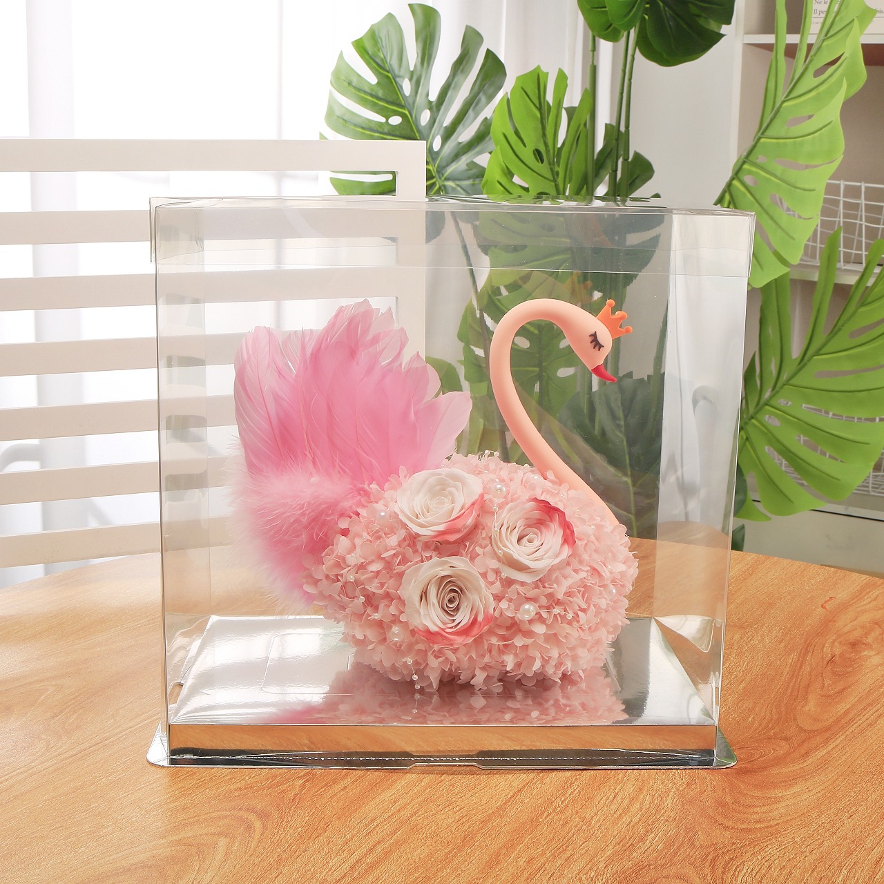 Flor preservada oso rosa 520 regalo del Día de San Valentín tienda de flores supermercado PE espuma flor abrazo oso rosa