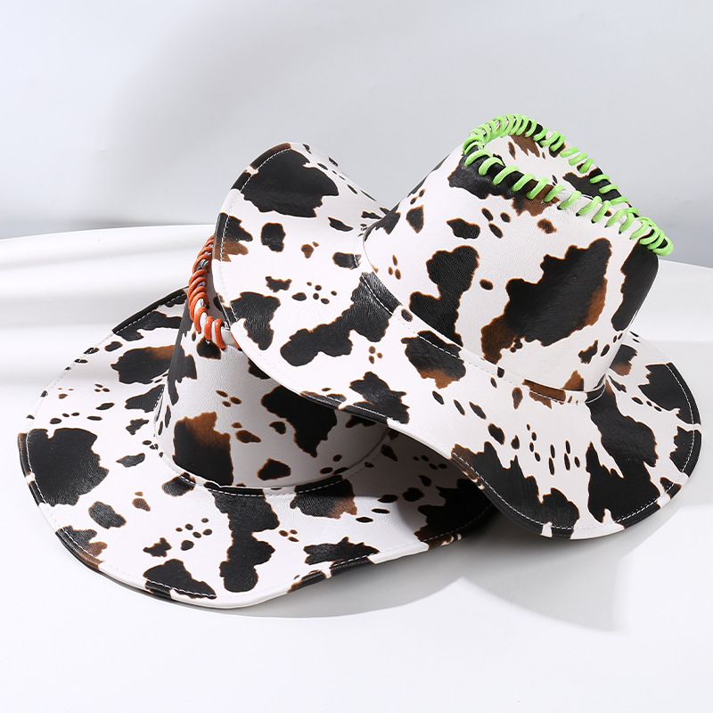 New Product Exceeds Cow Printed Drawstring Western Cowboy Hat Outdoor Riding Warm Banquet Top Hat
