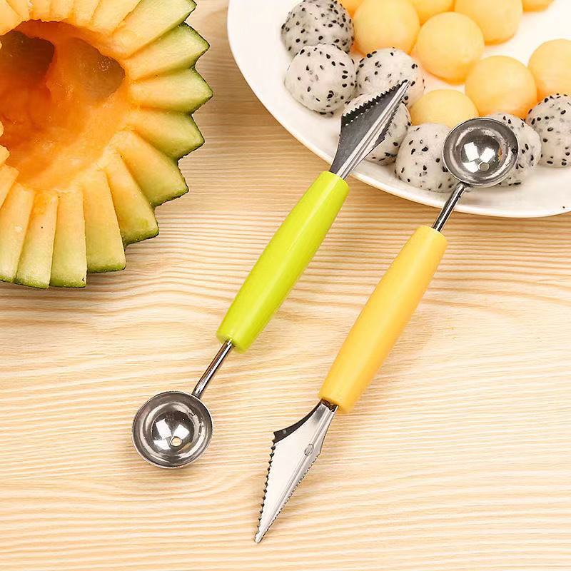 Summer essential double-head stainless steel fruit ball digger corrugated carving knife watermelon fruit ball digger spoon carving tip