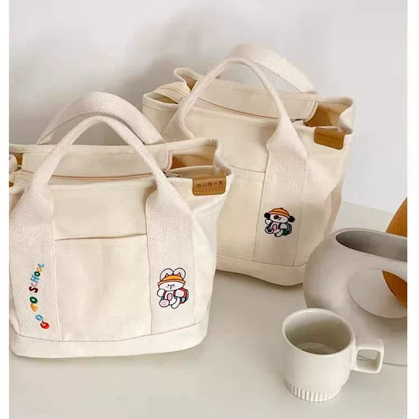 Rabbit Alphabet Japanese Style Cute Canvas Bag Women's New Style Baoma Outgoing Handbag Lunch Bag Office Handbag