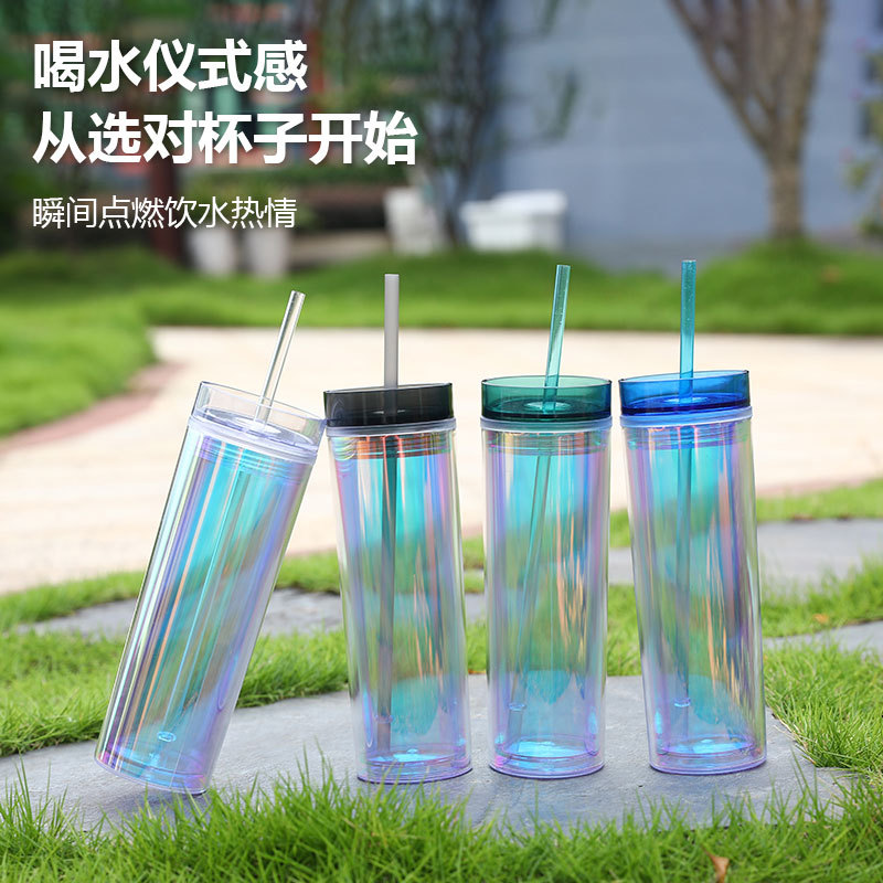 Fabricante directo de tazas de paja coloridas tazas de bebidas frías pueden al por mayor niñas de alto valor facial tazas de agua deportivas de dos capas