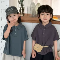 Jiaye Children's 2025 детский летний новый снежинка хлопчатобумажная футболка с короткими рукавами для мужчин и женщин минималистский ретро-поло рубашка