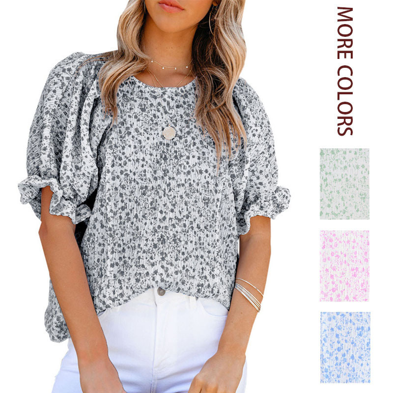 2026 Amazon Summer New Independent European and American Tiktok Cross-Border Foreign Trade Women's Short-Sleeve Printed Bubble Sleeve Dress 2026 Amazon Summer New Independent European and American Tiktok Cross-Border Foreign Trade Women's Short-Sleeve Printed Bubble Sleeve Dress