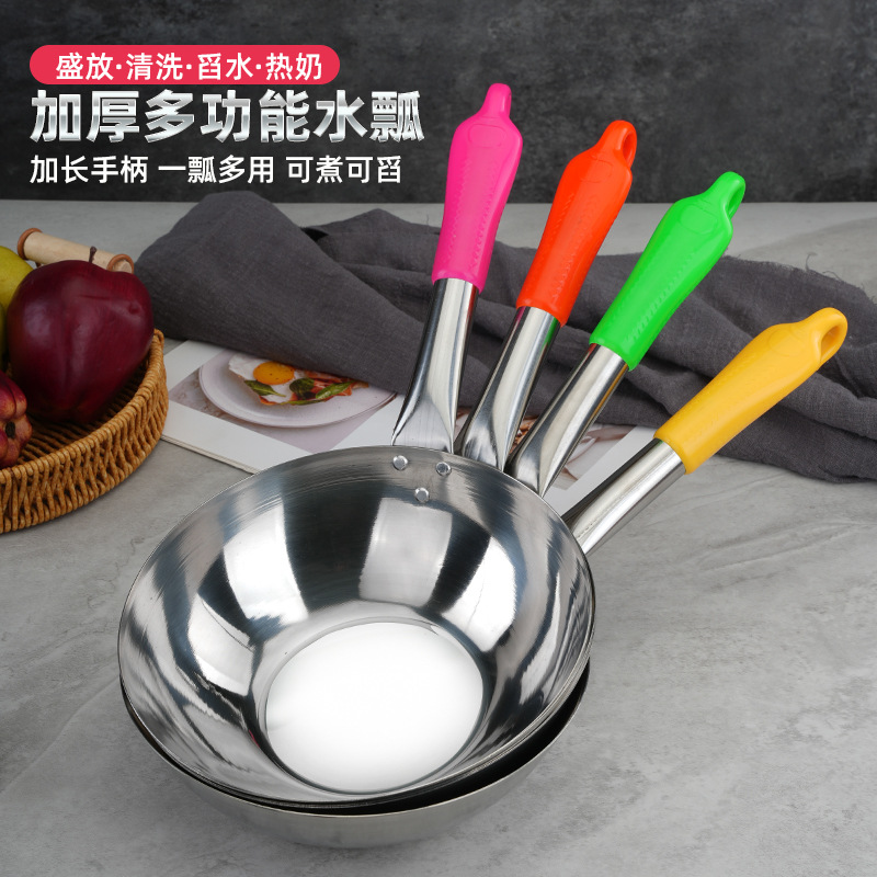 Stainless Steel Water Scoop Kitchen Ladle with Hook Large Soup Ladle Porridge Spoon Commercial Long Handle Water Scoop