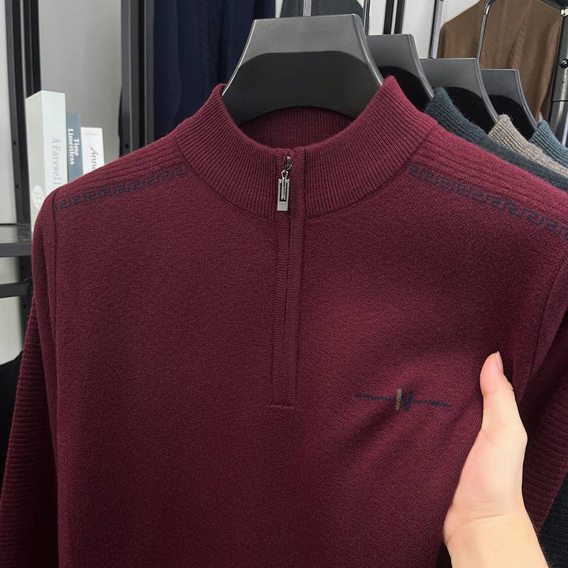 Manufacturer Supplies Men's Winter Thickened Zipper Sweater Half Turtleneck Zipper Knitted Sweater Pullover Men's Clothing