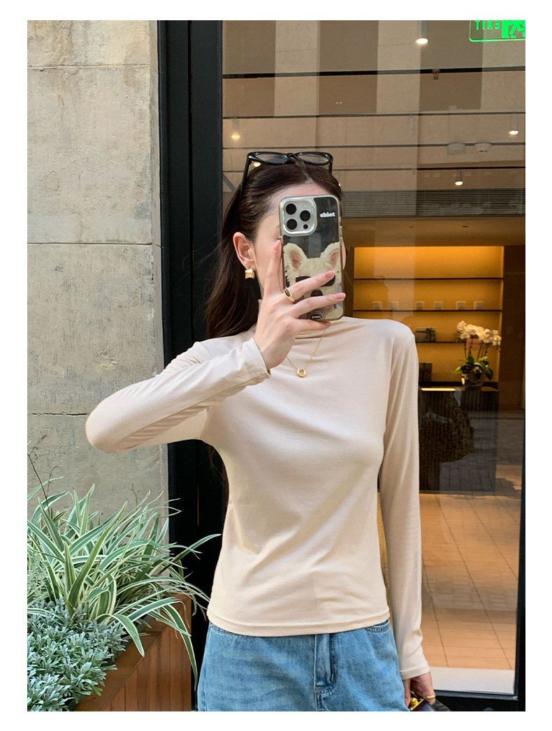 Camisola de malha com gola alta e manga comprida outono inverno_voghion.com