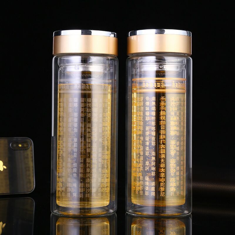 大悲咒水杯布達哈工藝水晶杯 廣告商務雙層玻璃水杯子