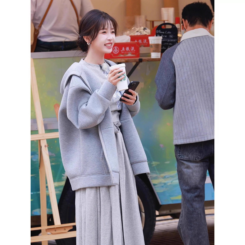 Now 2025 New Autum Korean Designer Neu Ad*Lt Pure Color Hooded Sweatshirt Cardigan Jacket Yu Shuxin