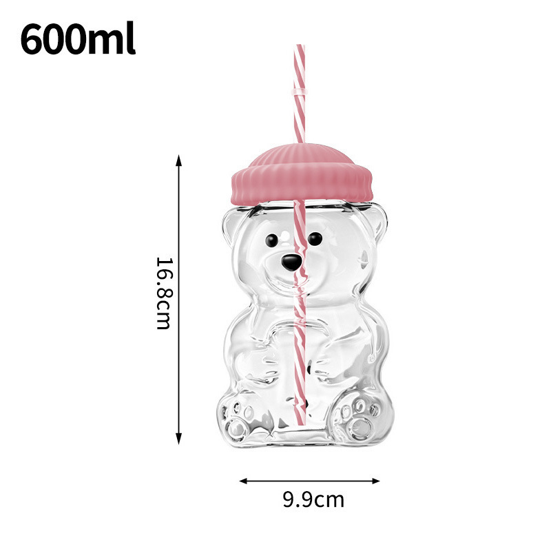 Amazonas transfronterizas tazas de oso ins viento tazas de vidrio de alto valor con tazas de café cubiertas tazas de paja gruesas de gran capacidad