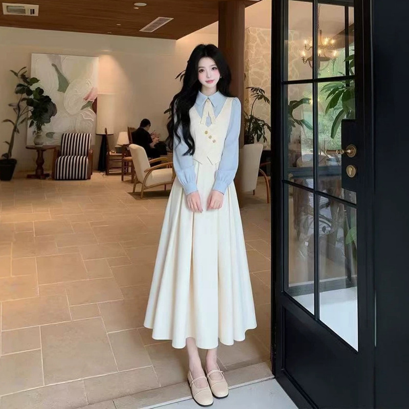 In-stock Sophie Diary ruffled suit short jacket retro college style faux two-piece dress set
