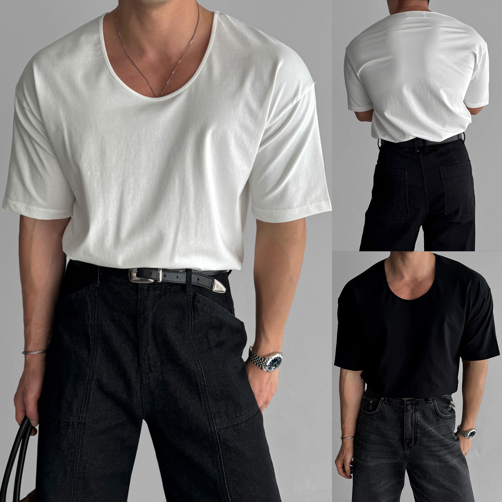 Silky Stretch Men's U-Neck T-Shirt - Lightweight Breathable Short Sleeve Top For Summer Comfort & Active Wear_viptrois.com