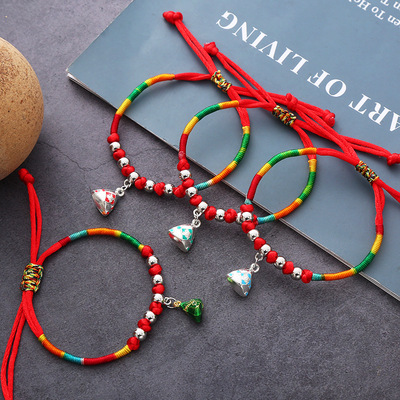 Dragon boat festival Multicolored rope Silver alloy traditional Chinese rice-pudding Bracelet manual weave Multicolored Hand rope Ethnic style Bracelet wholesale